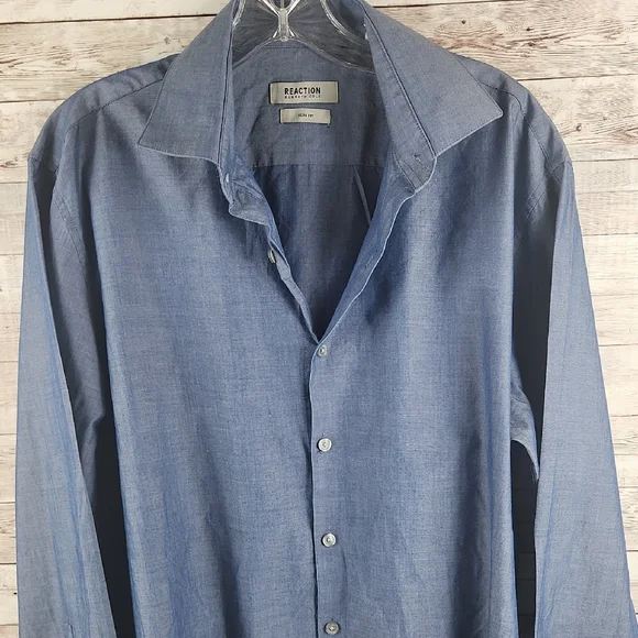 Kenneth Cole Reaction Men's Blue Button-Down Shirt - Picture 4 of 5